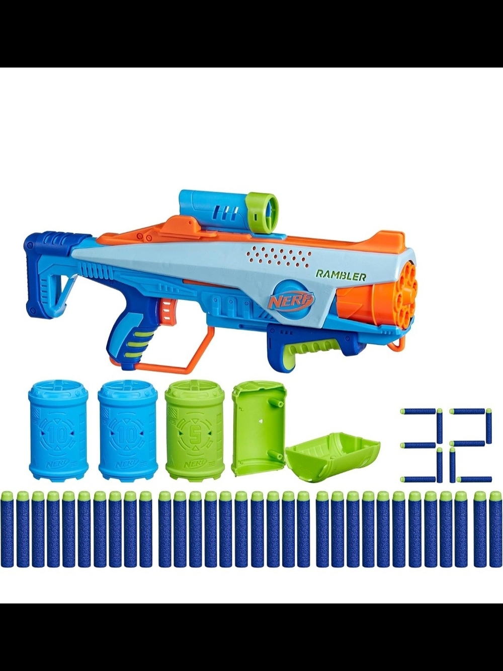 Nerf Elite Junior Rookie Pack, Easy Play Blaster, 32 Nerf Elite Darts, 4 Targets